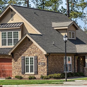 Townhomes at Chapel Watch Village community exterior with beautiful trees and spacious, quiet roads