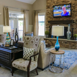 Townhomes at Chapel Watch Village community amenities with a resident clubhouse, media center, and lounge area