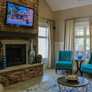 Townhomes at Chapel Watch Village community amenities with a resident clubhouse, media center, and lounge area
