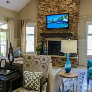 Townhomes at Chapel Watch Village community amenities with a resident clubhouse, media center, and lounge area