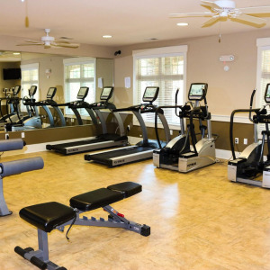 Townhomes at Chapel Watch Village community amenities with a state-of-the-art fitness center and fitness machines and equipment