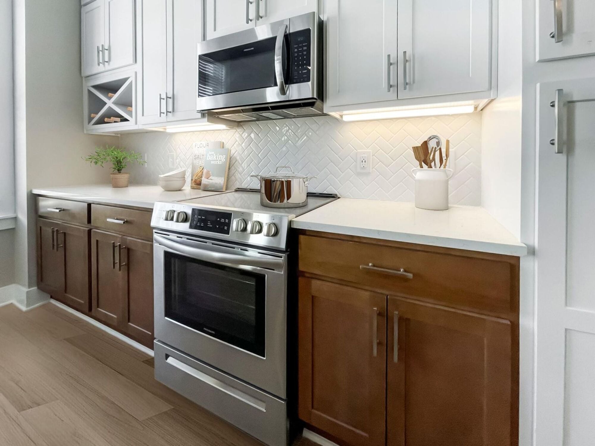 Kitchen counter with stainless steel appliances