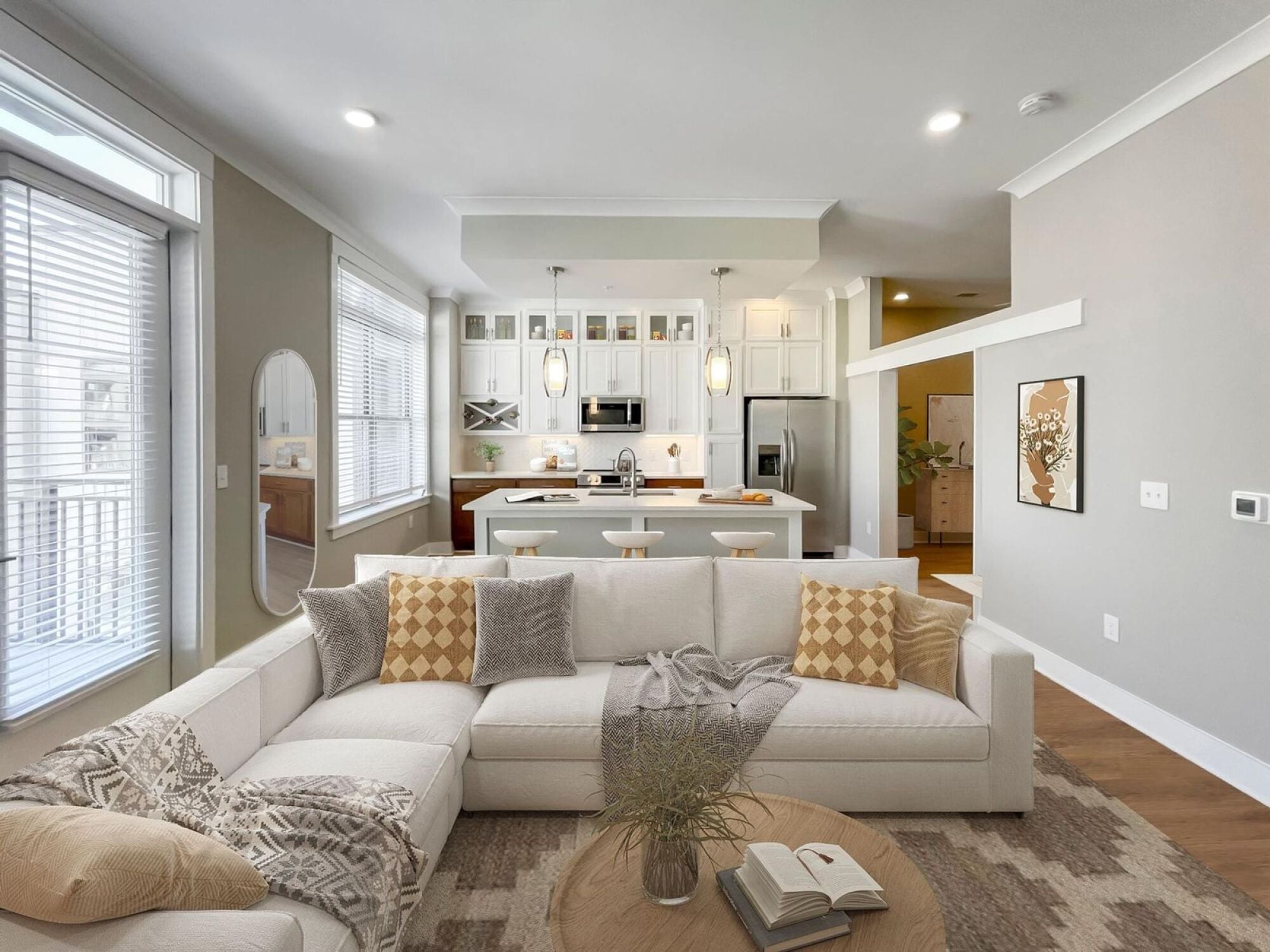 Open concept designed living room and kitchen