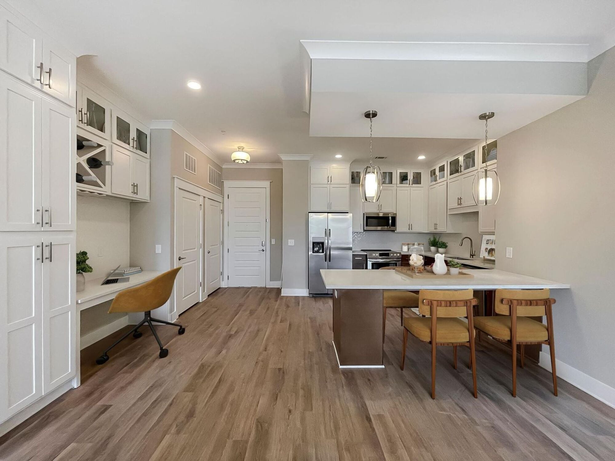 B2 open concept kitchen with built-in desk space