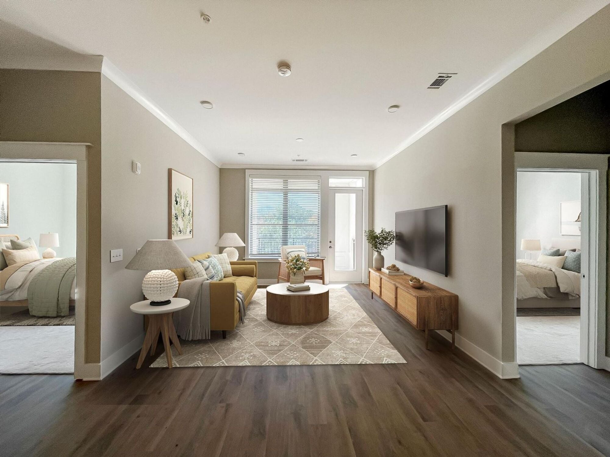 B2 living room with two bedrooms on either side