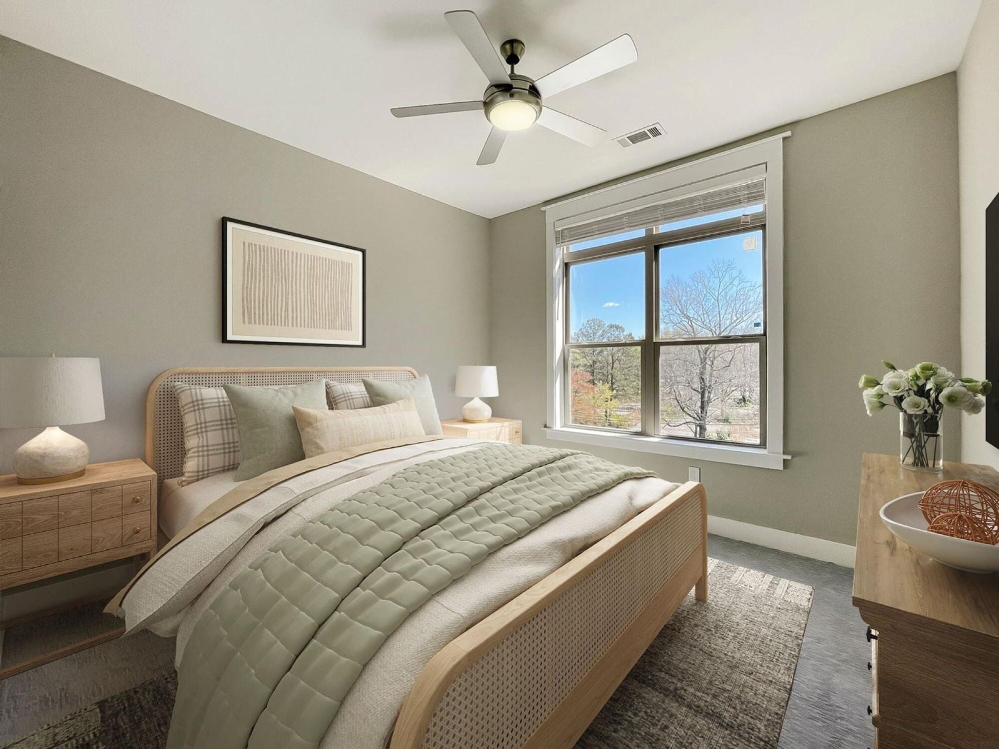 B2 bedroom with 10 ft ceiling and large window