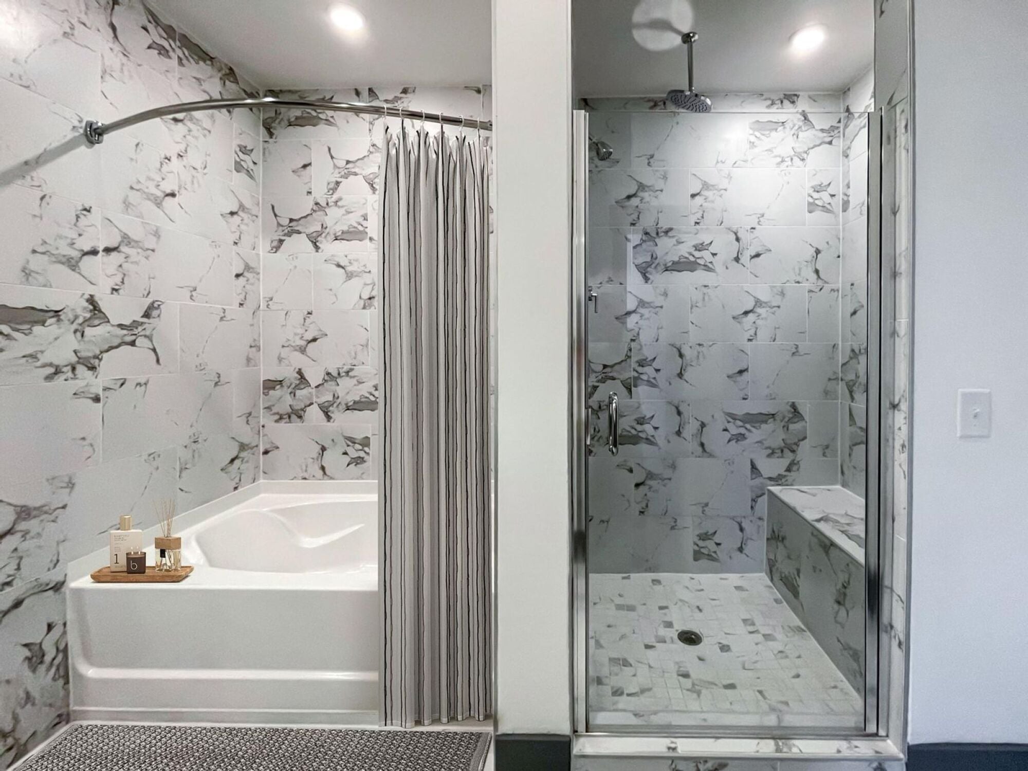 Ravenswood bathroom with separate walk in shower and tub combo