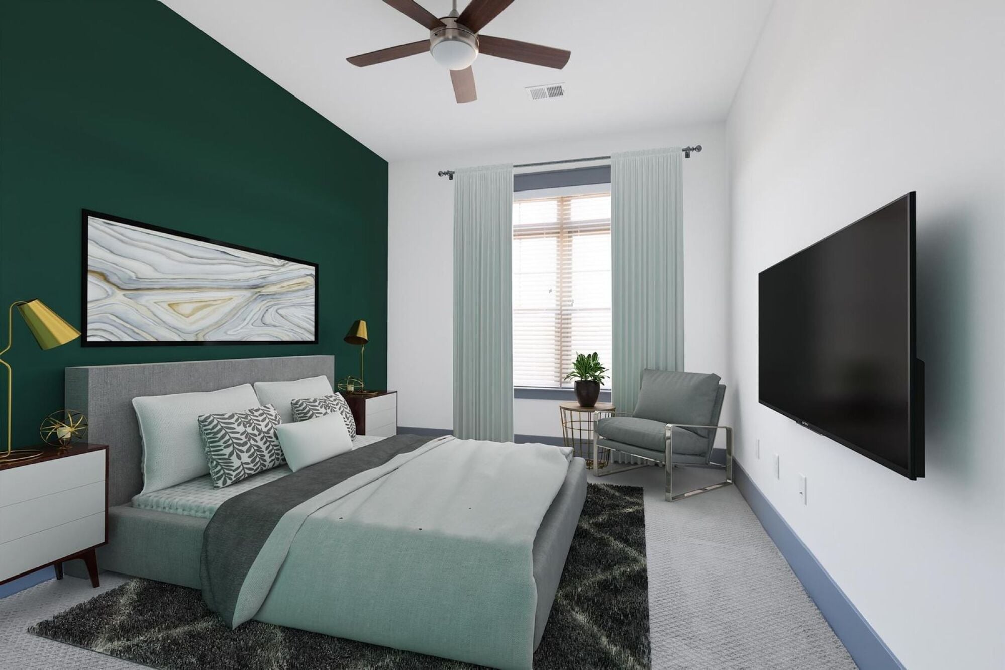 Bedroom featuring ceiling fan