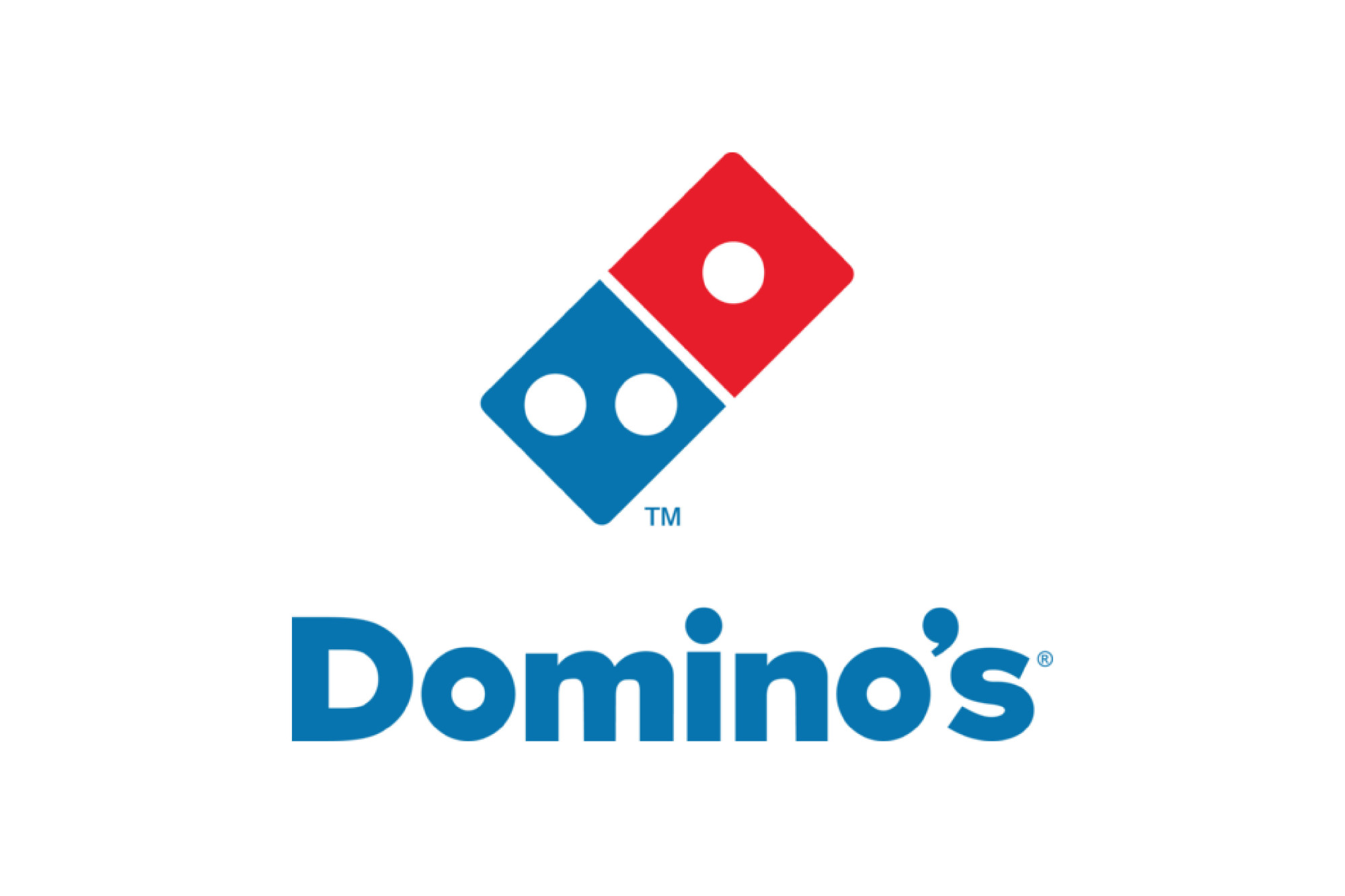 Domino's Pizza logo with a red and blue domino above the text "Domino's" in blue.