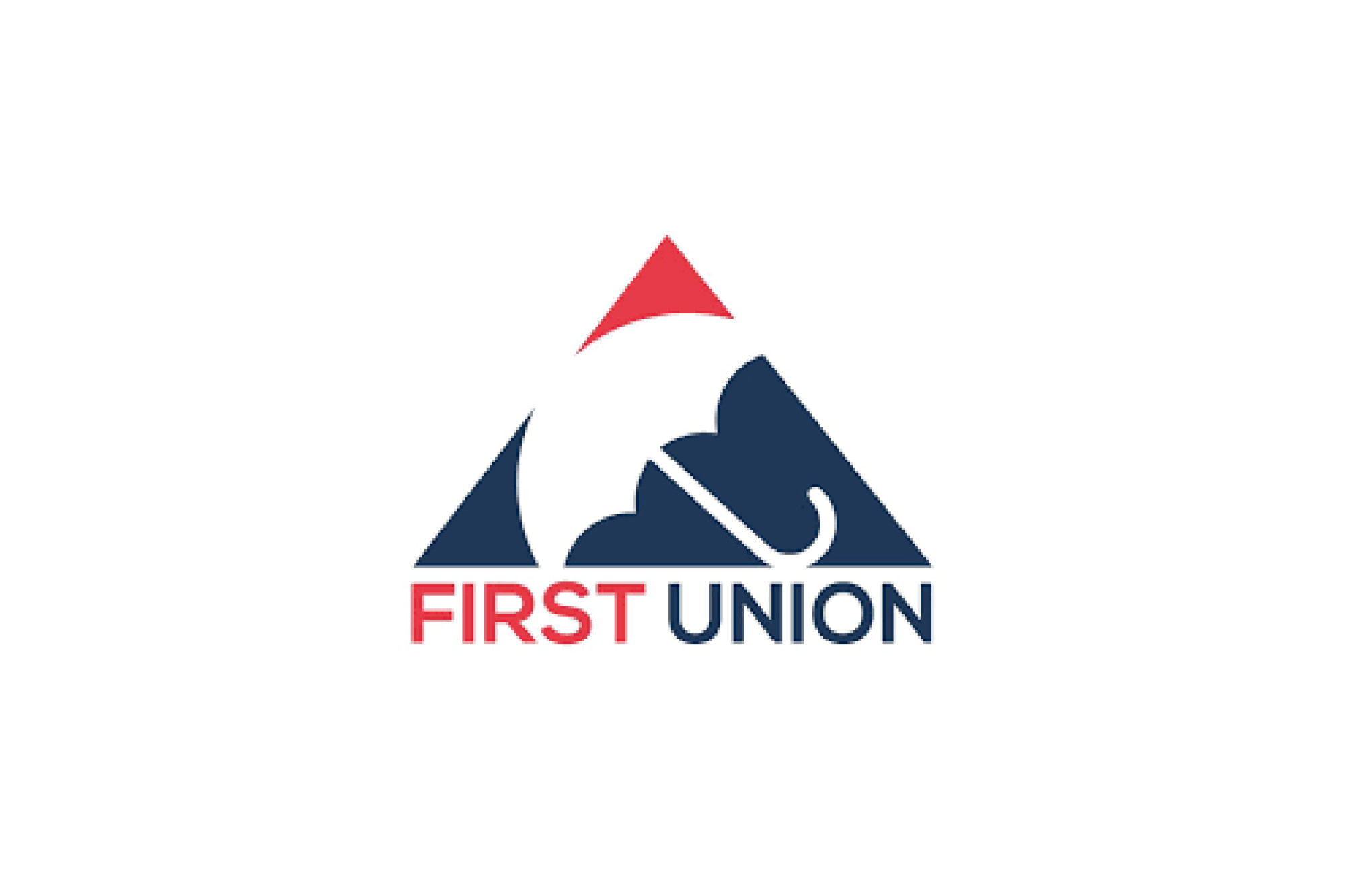 Logo with a navy blue triangle, white umbrella, red triangle top, and text "FIRST UNION" beneath it.