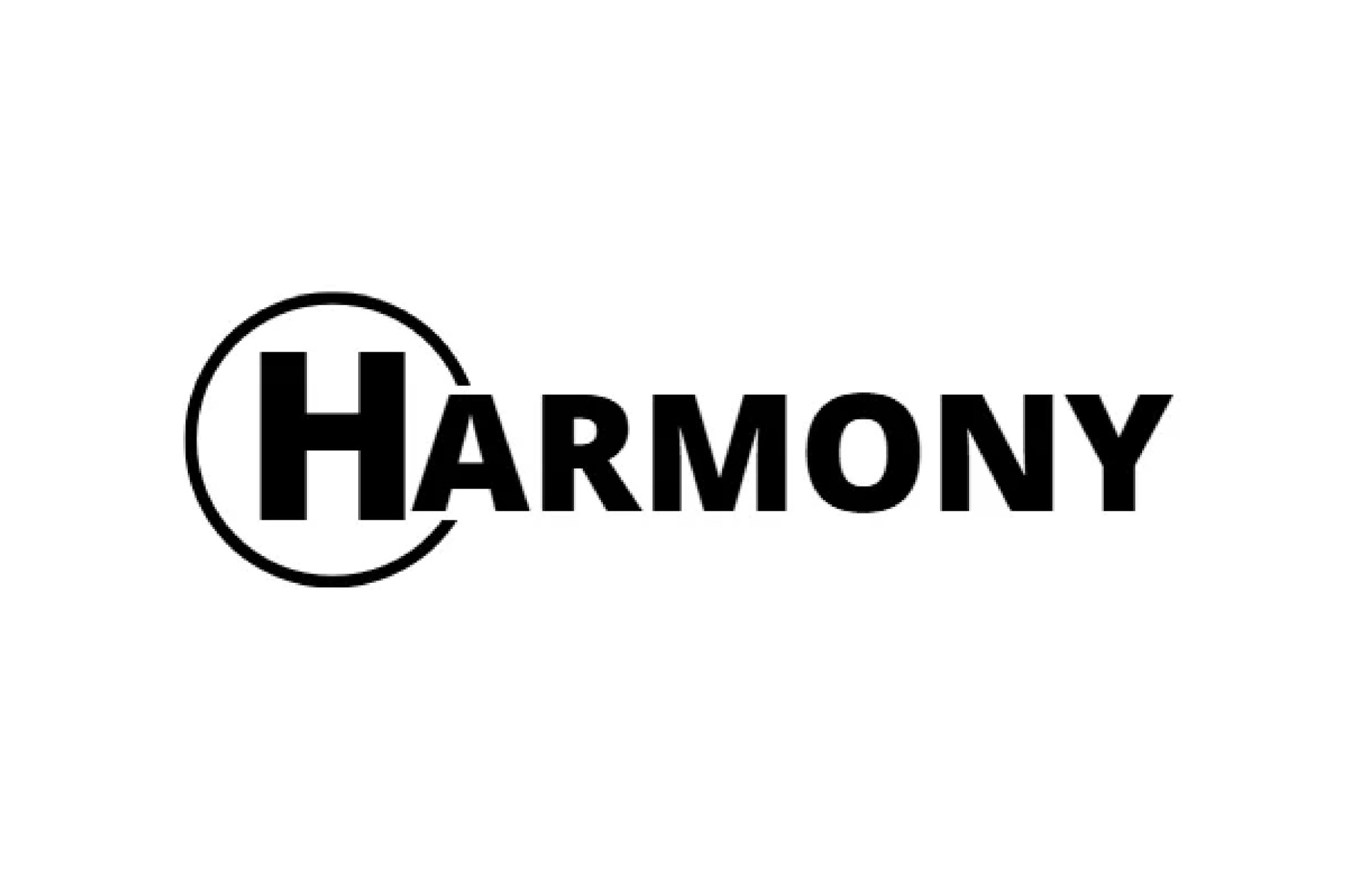 The word "HARMONY" in black, with the letter "H" inside a partial circle, on a white background.