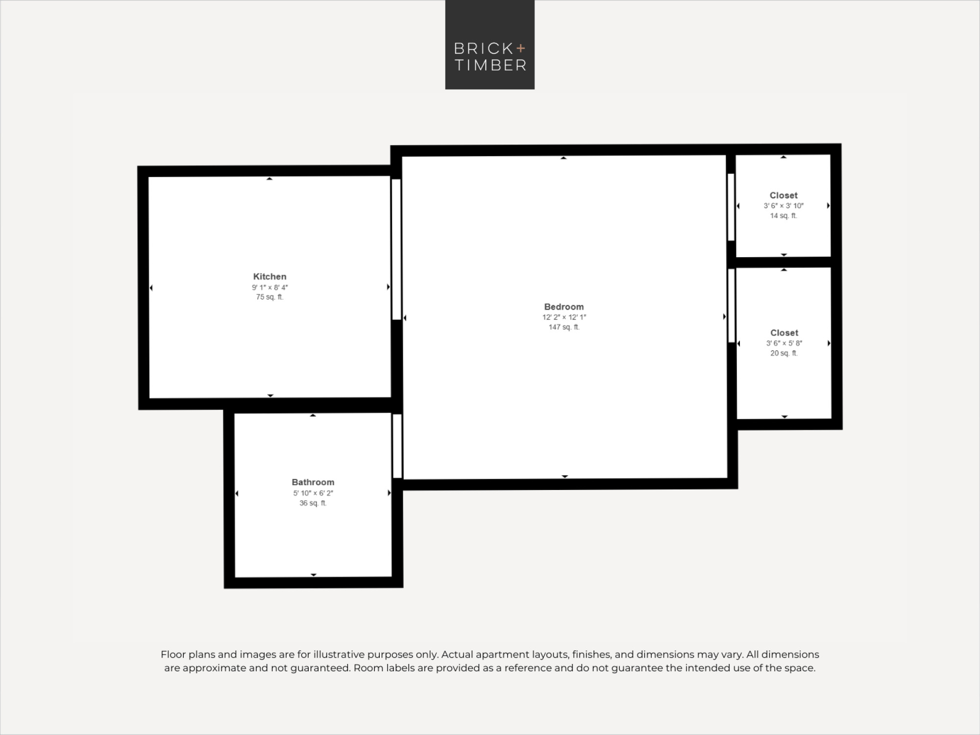 A black and white image of a floor plan for a Brick+Timber property.