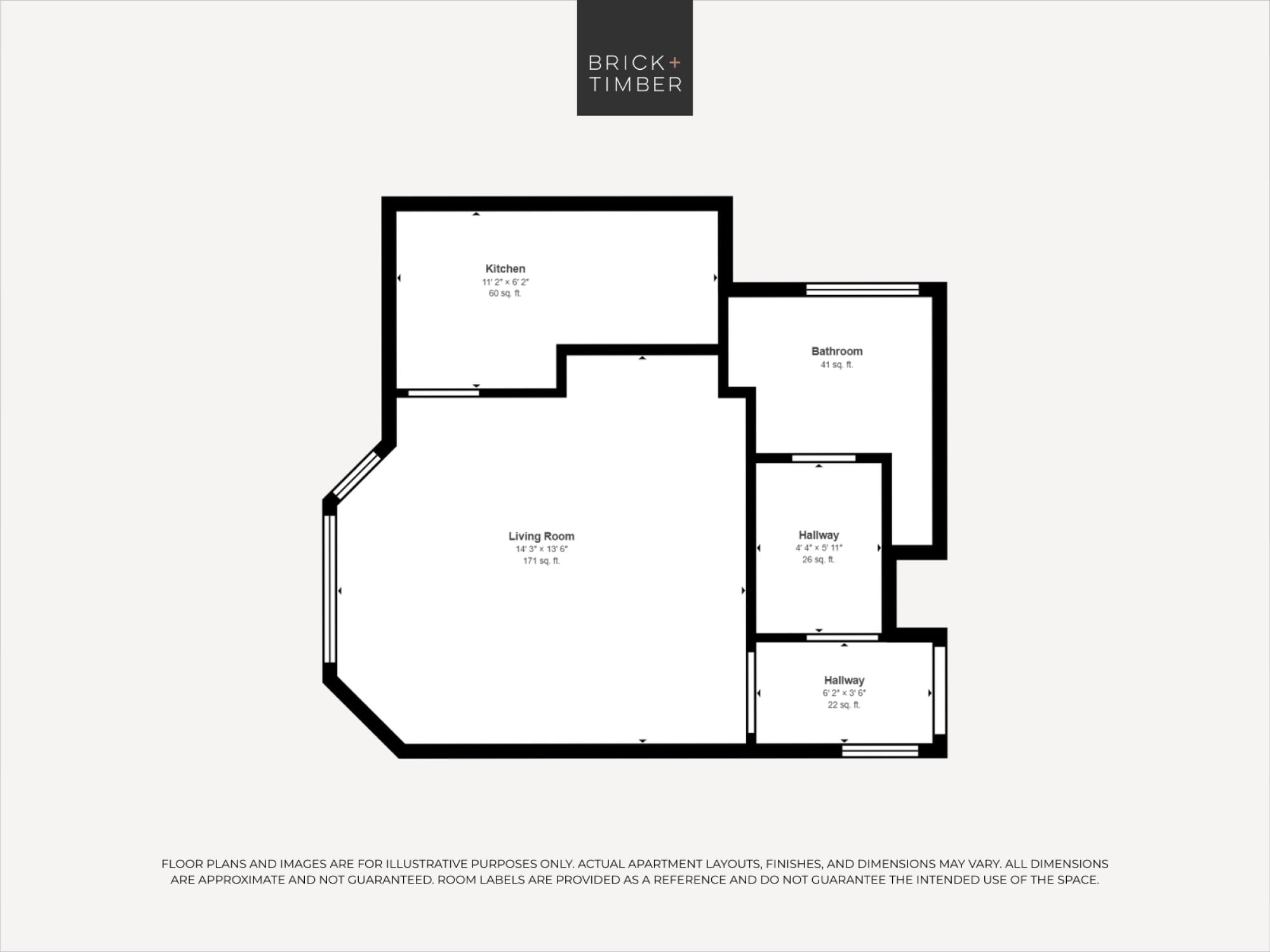 A black and white image of a floor plan for a Brick+Timber home.