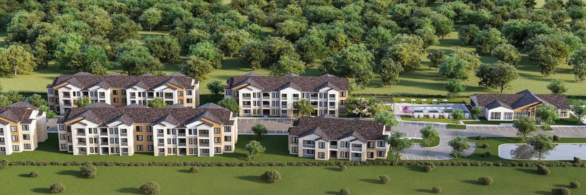A rendering image of the exterior at Allers Landing in Austin, TX.
