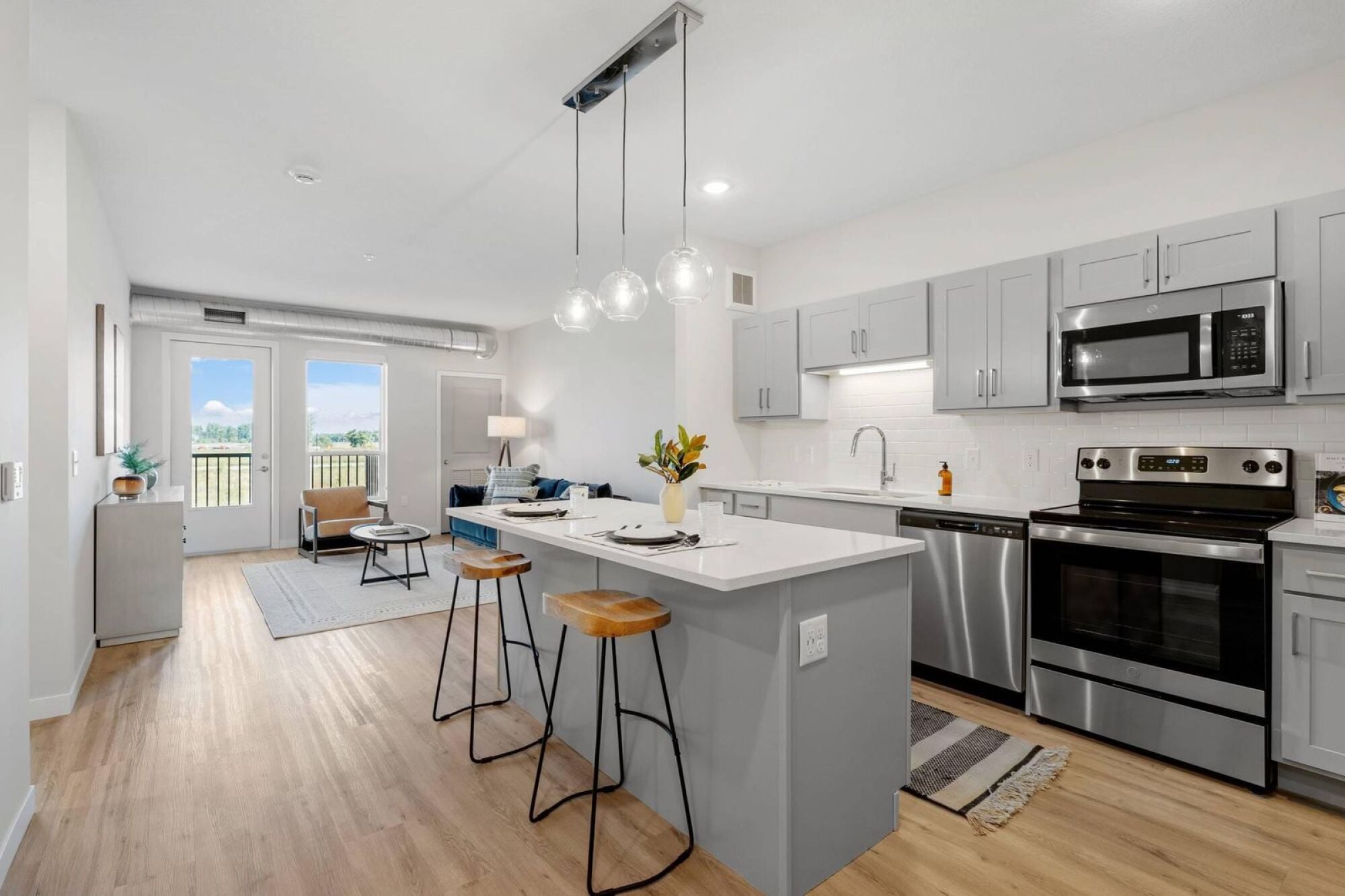 Spacious living area at Lexi apartments in Blaine MN
