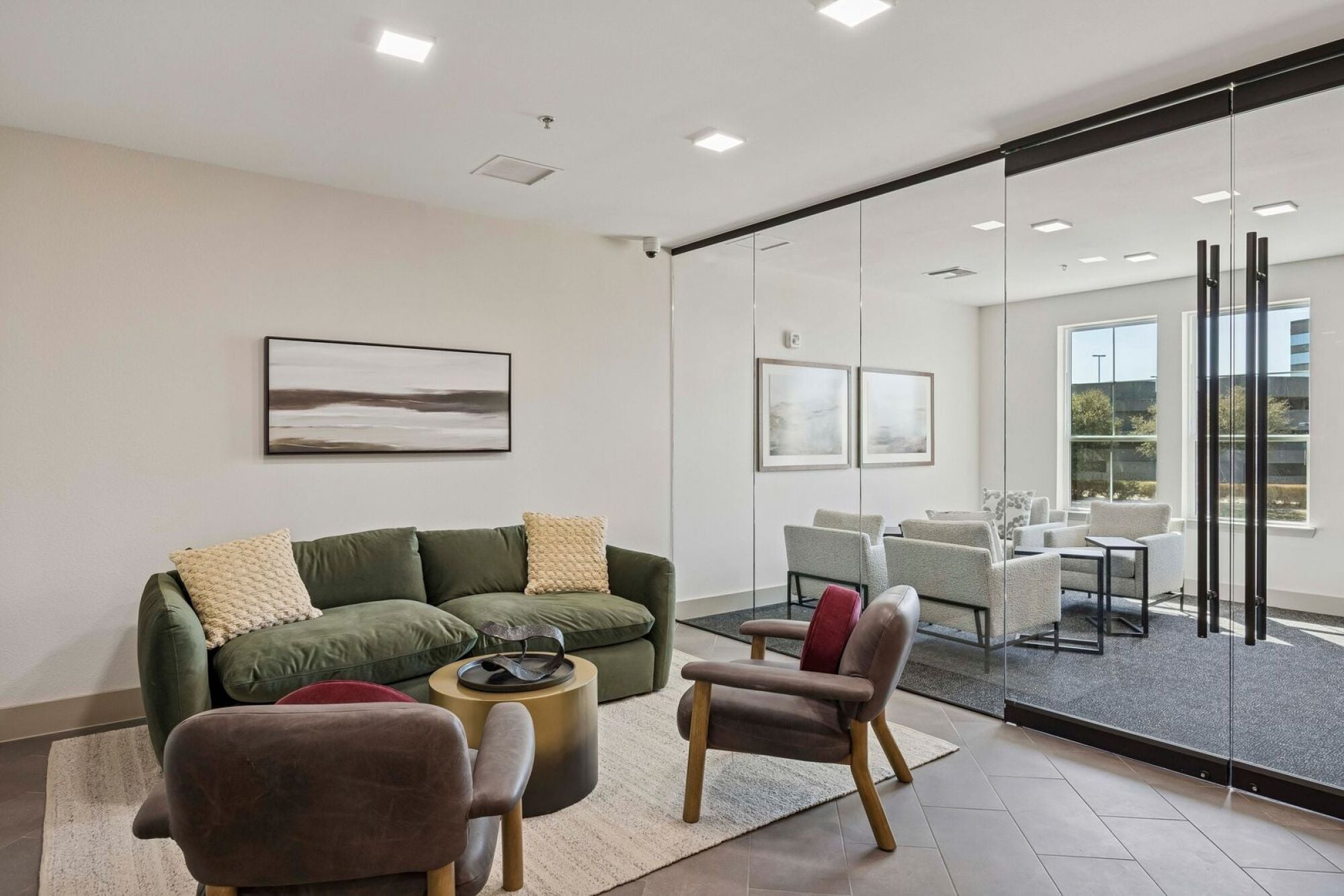 Spacious lobby at The Elara in Farmers Branch, TX with elegant décor and welcoming atmosphere for residents near Dallas, TX