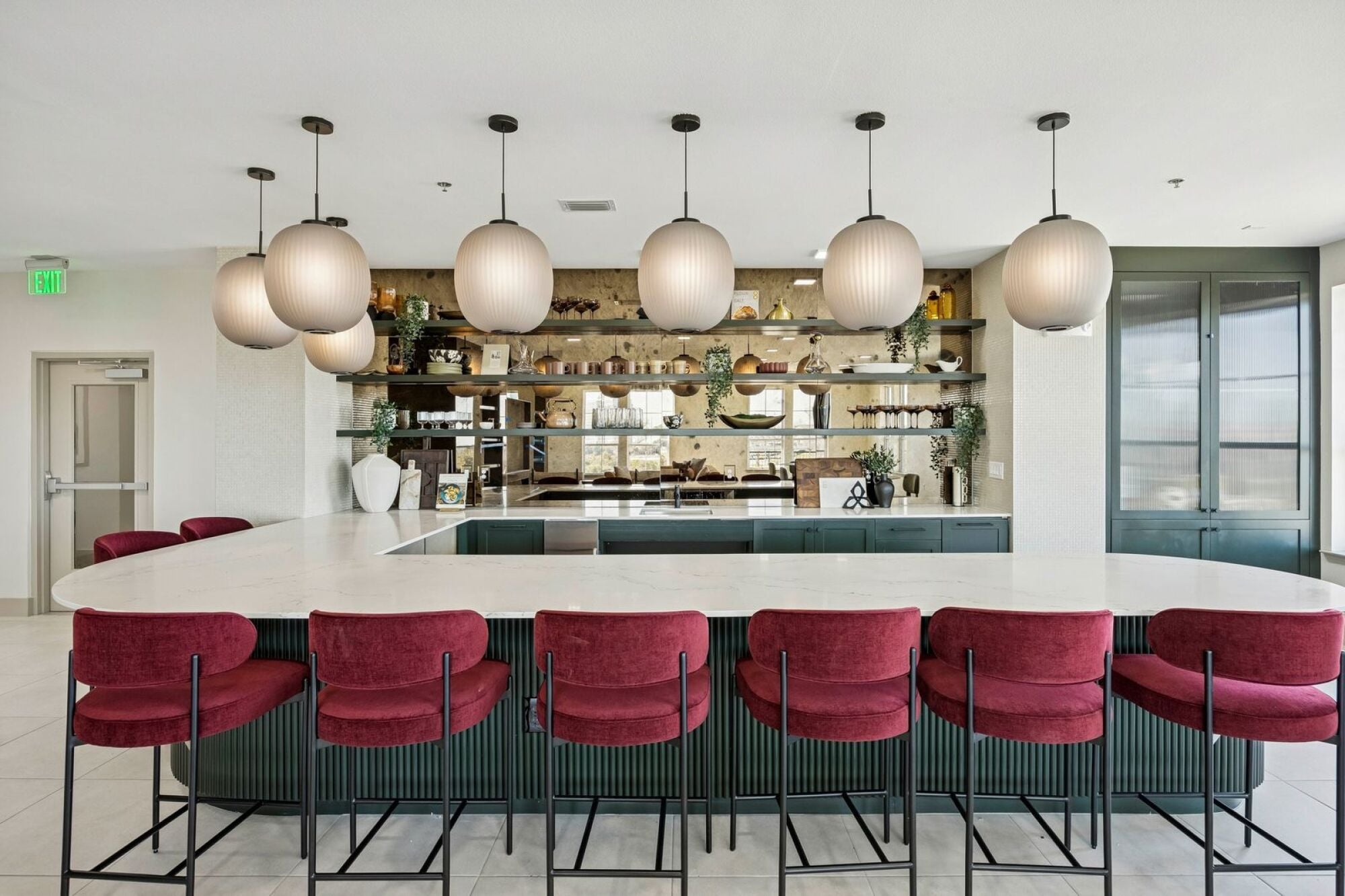 Modern resident sky lounge at The Elara Apartments in Farmers Branch, TX designed for relaxation and social gatherings near Dallas