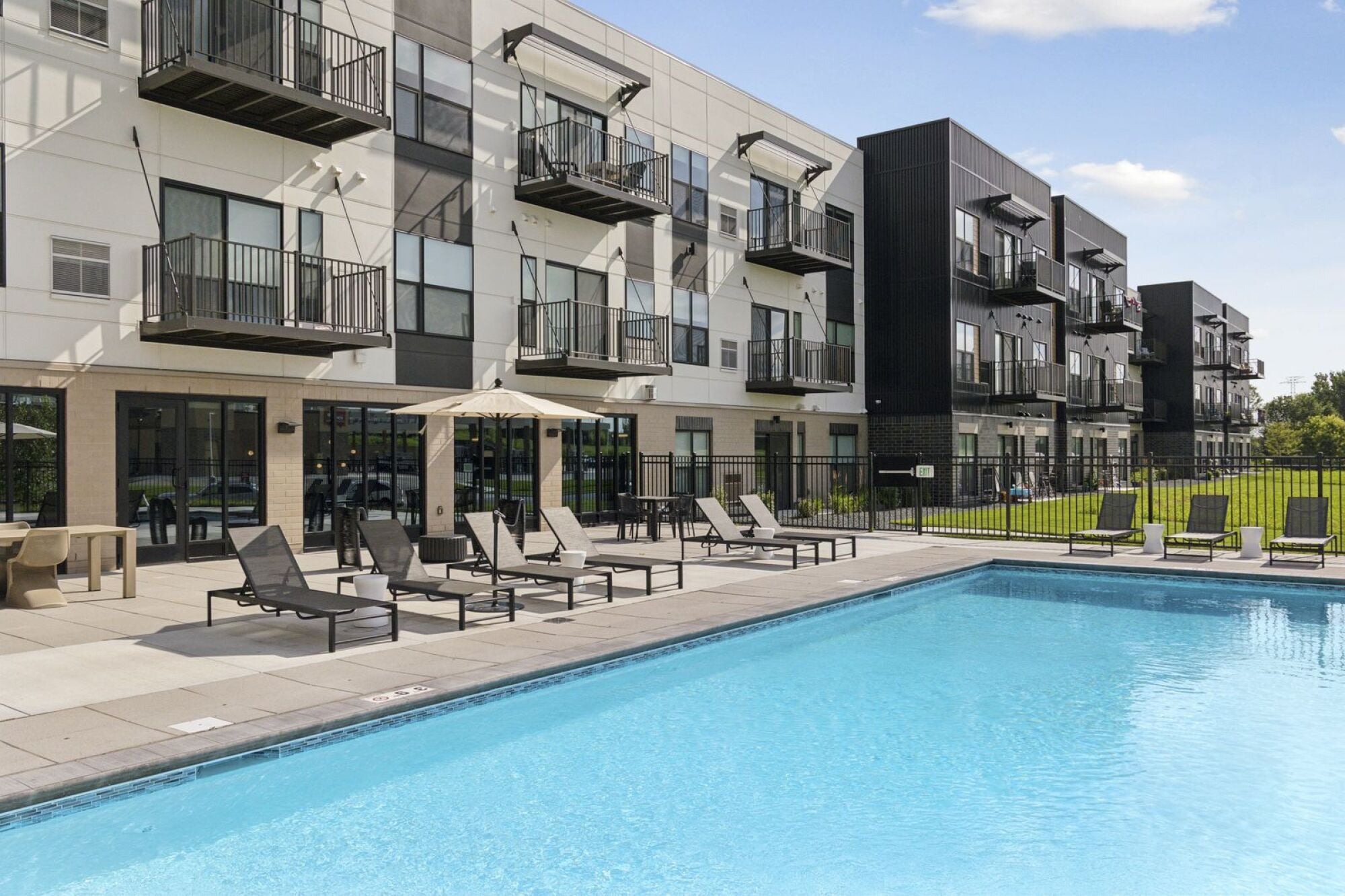 The outdoor swimming pool at The Blakeley in Shakopee, MN.