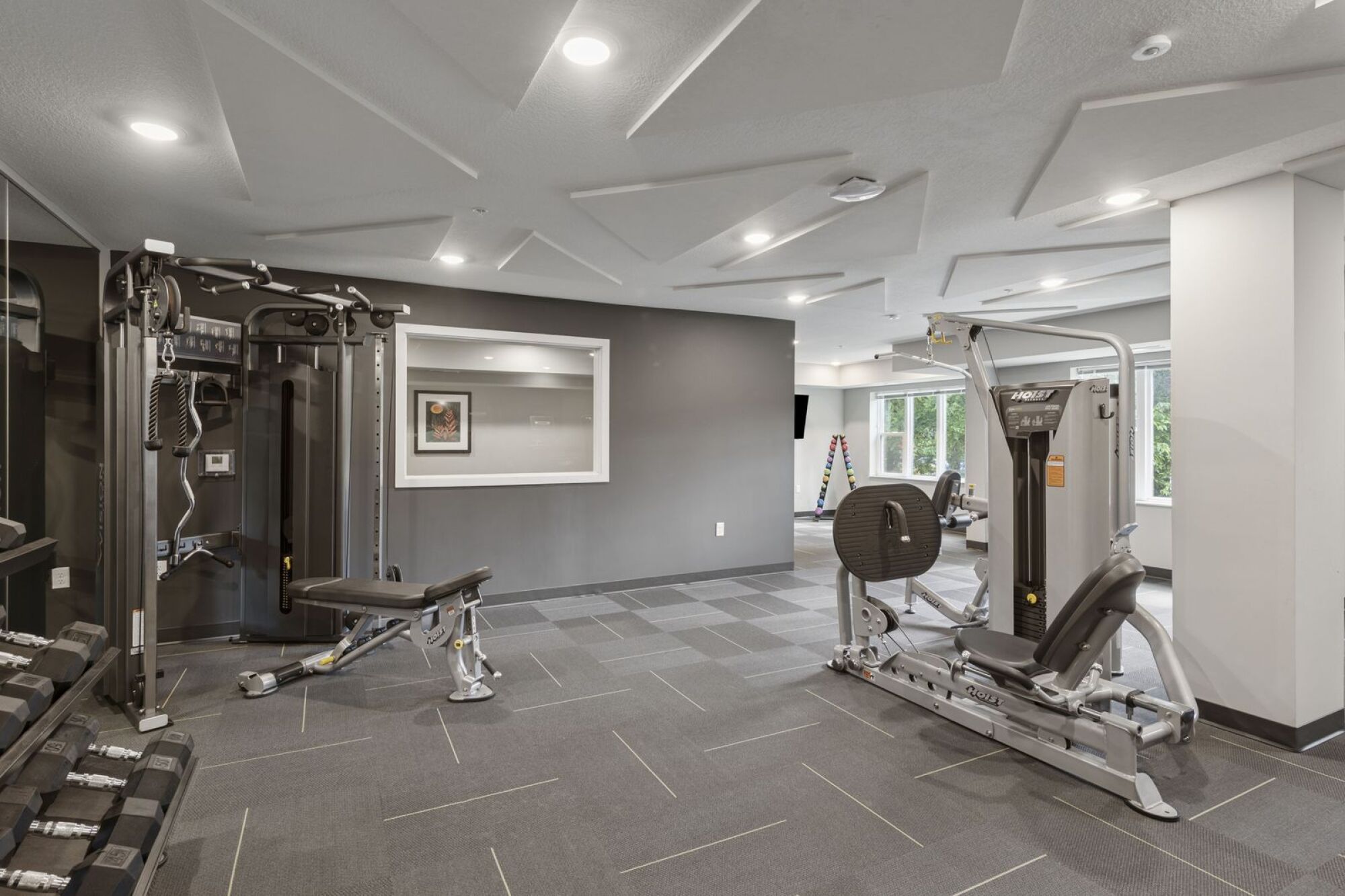The fitness center at Callisto Commons in Fridley, MN.