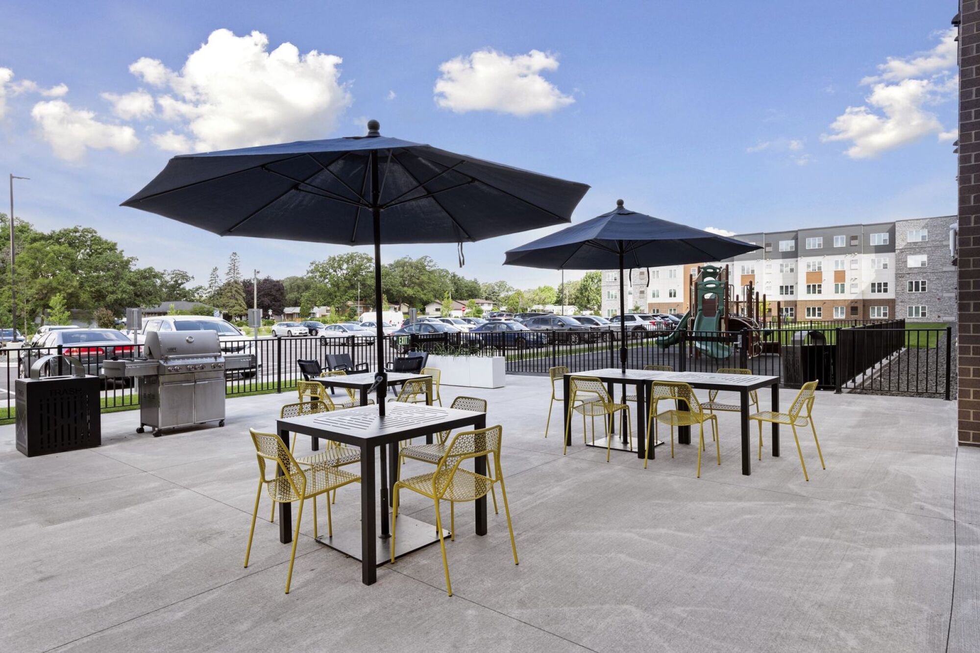 The outdoor patio at Callisto Commons in Fridley, MN.