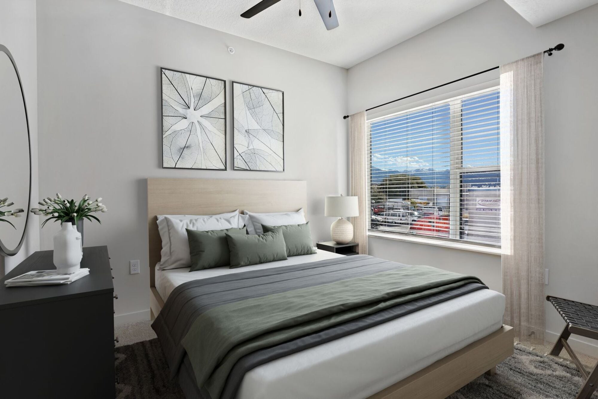 Virtually staged bedroom at The Whitney in Salt Lake City, Utah.