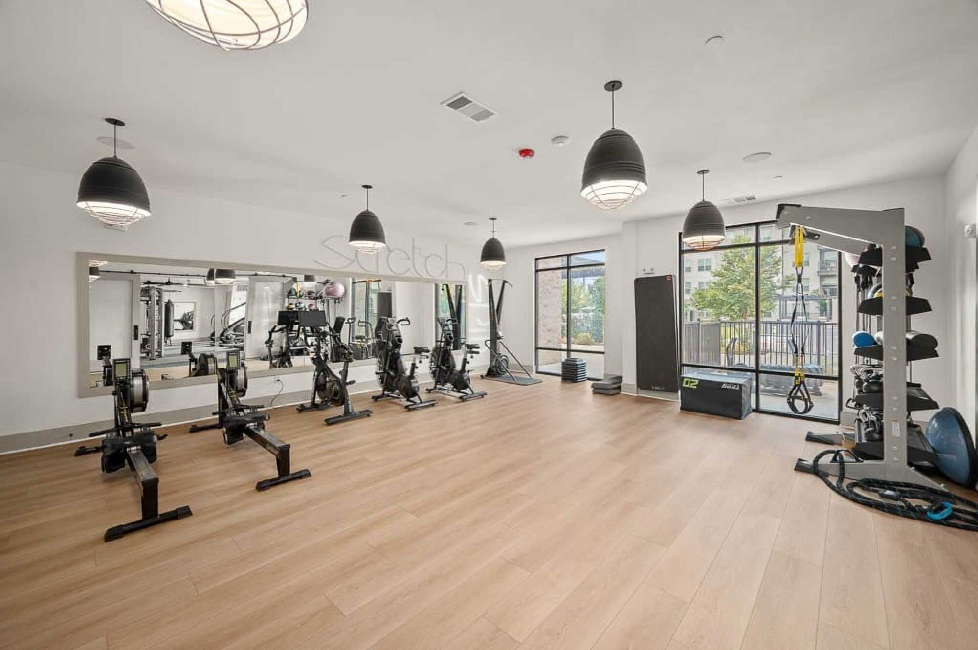 gym with dark carpet