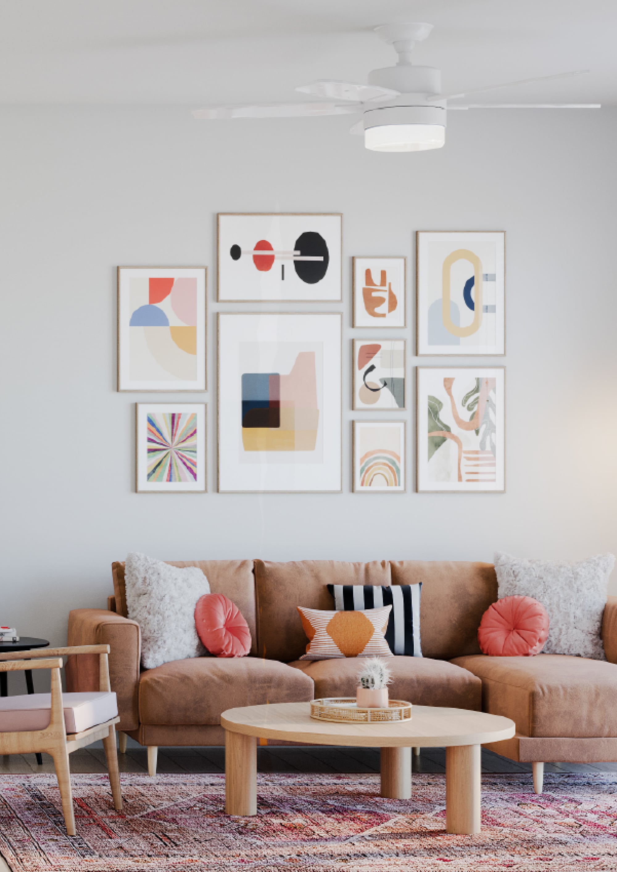 Stylish apartment living room with colorful decor at Wixby House in Austin, TX