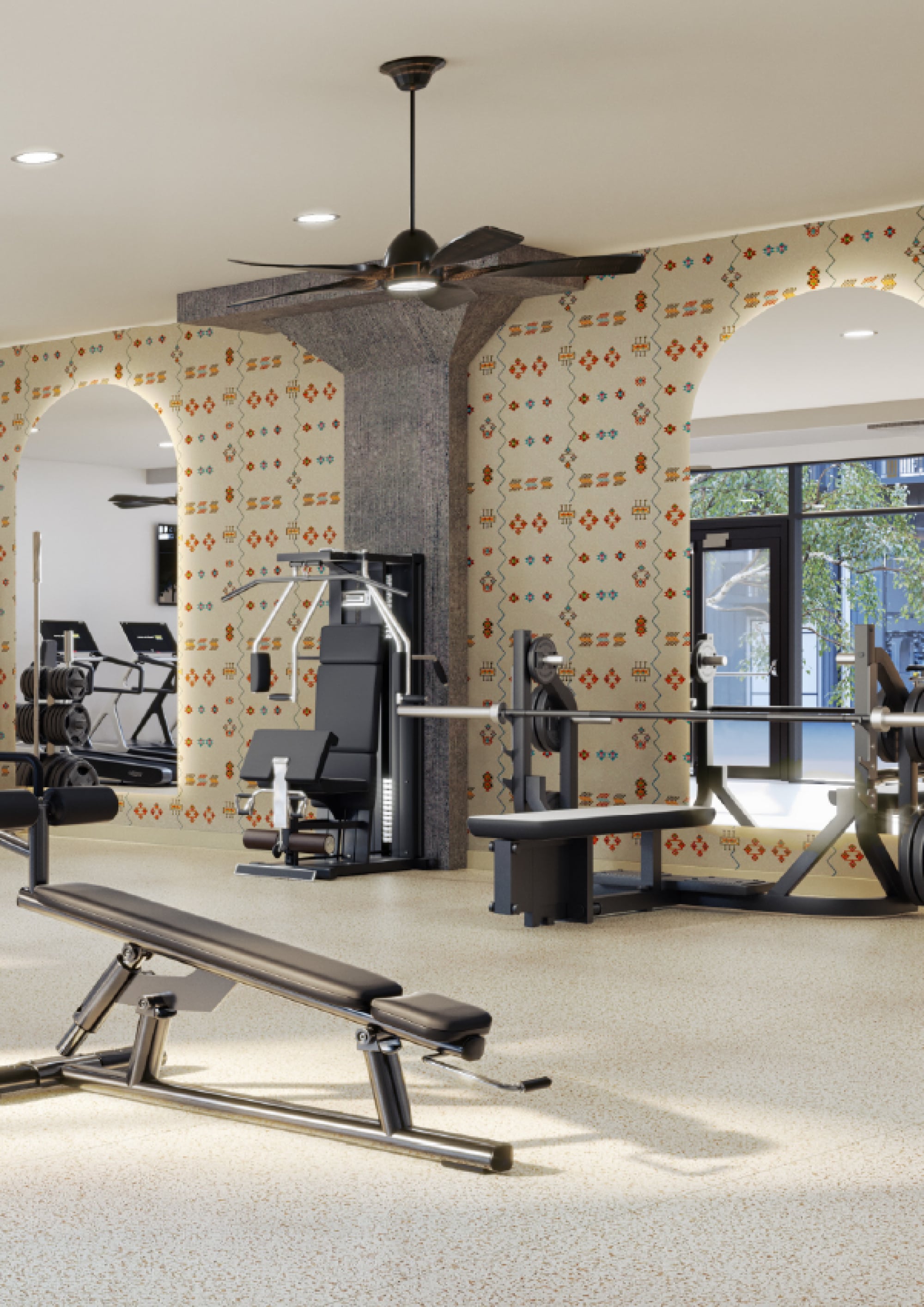Fully equipped apartment fitness center with strength training equipment in Austin, TX
