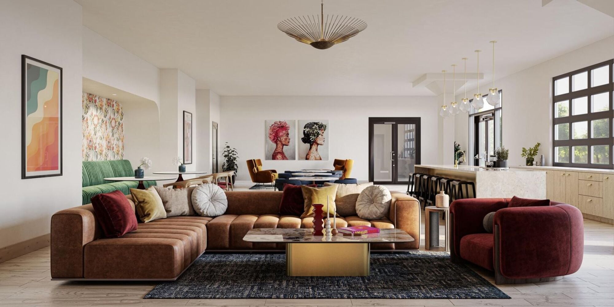 A rendering photo of the clubhouse at Wixby House in Austin, Texas.