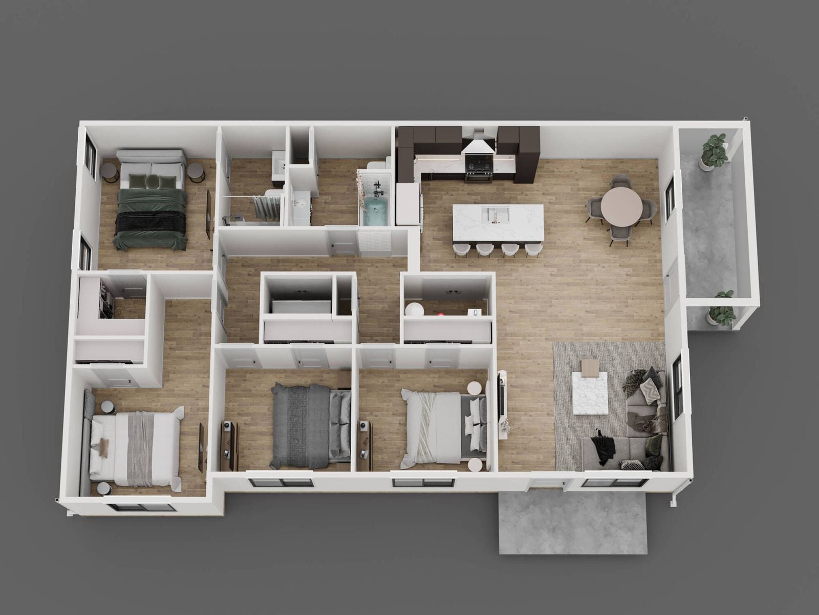 Four-bedroom, two-bath single-family ranch home.
