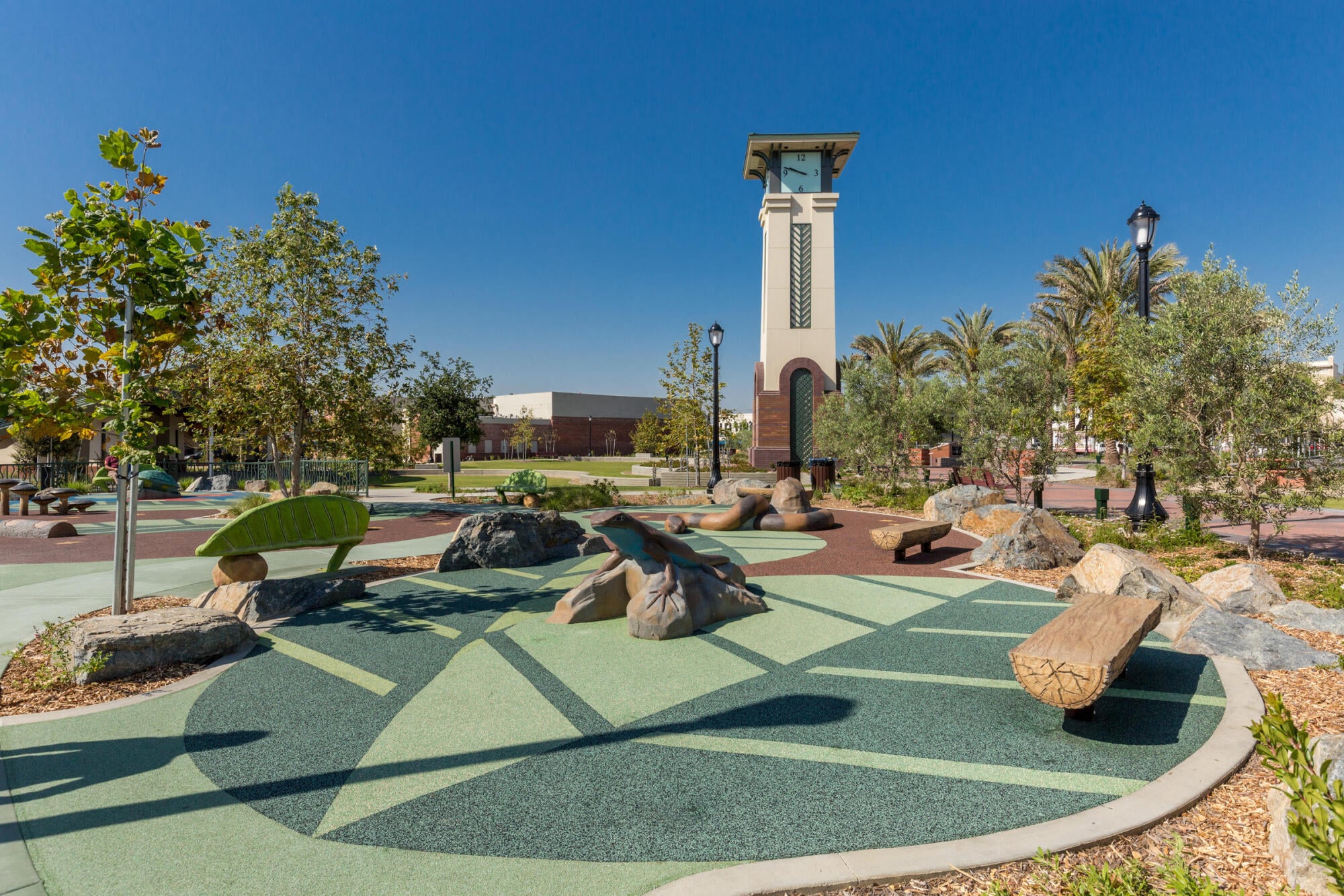 Neighborhood playground at Ontario Town Square park, minutes from Ontario Town Square Townhomes in Ontario, CA.