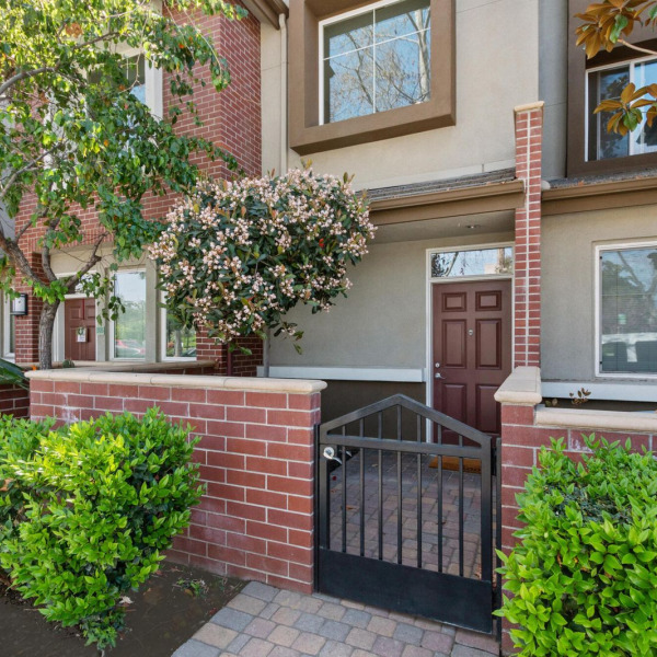 Private gated entry to a townhome at Ontario Town Square Townhomes in Ontario, California.
