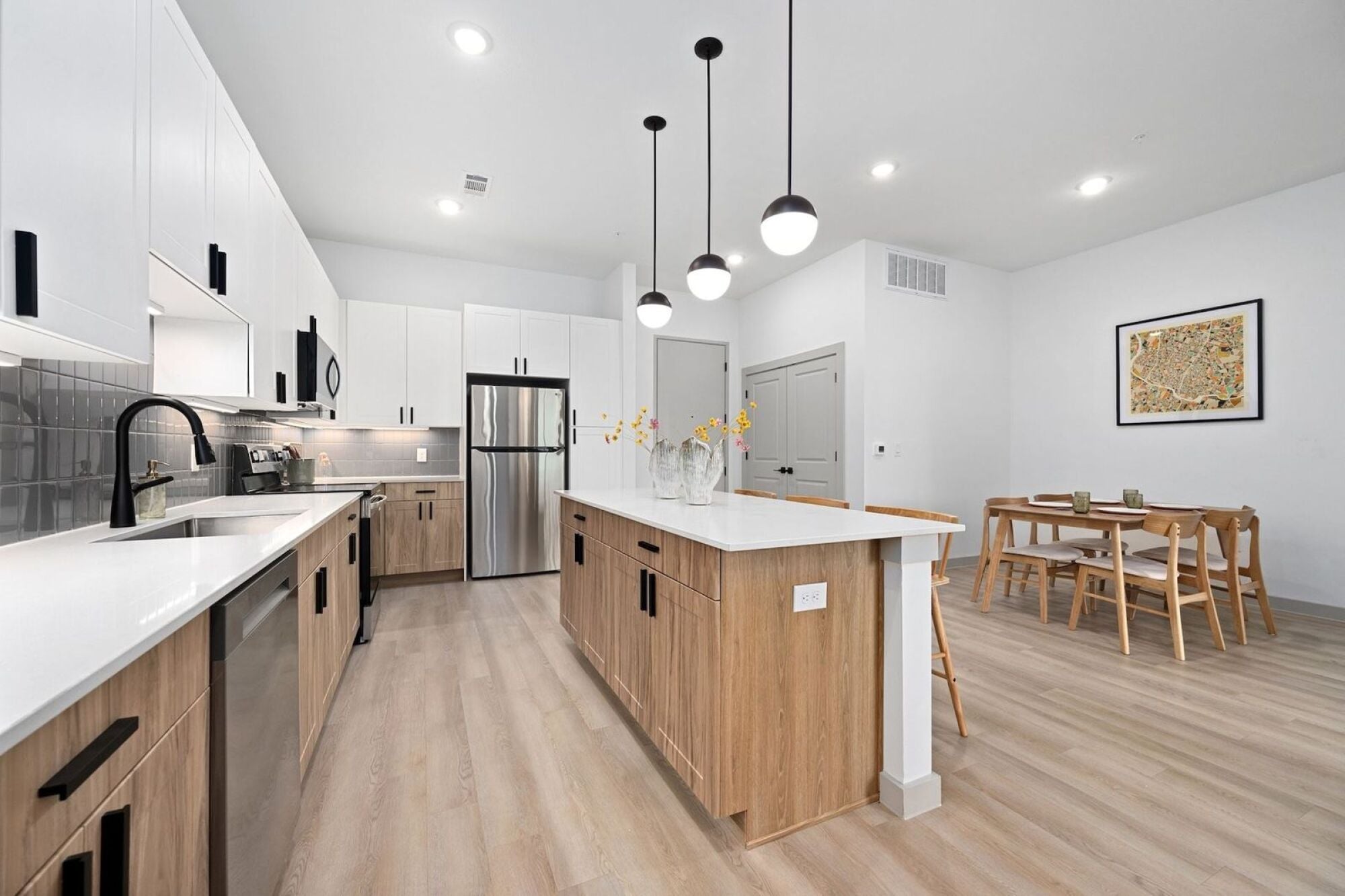 Fully Equipped Kitchen with Large Island at Wixby House in Austin, TX