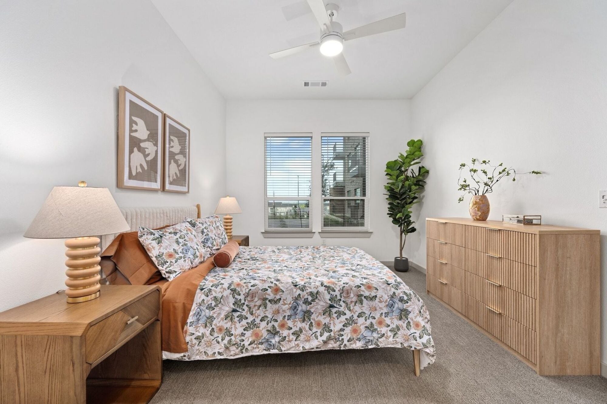 Bedroom with Ceiling Fan at Wixby House in Austin, TX