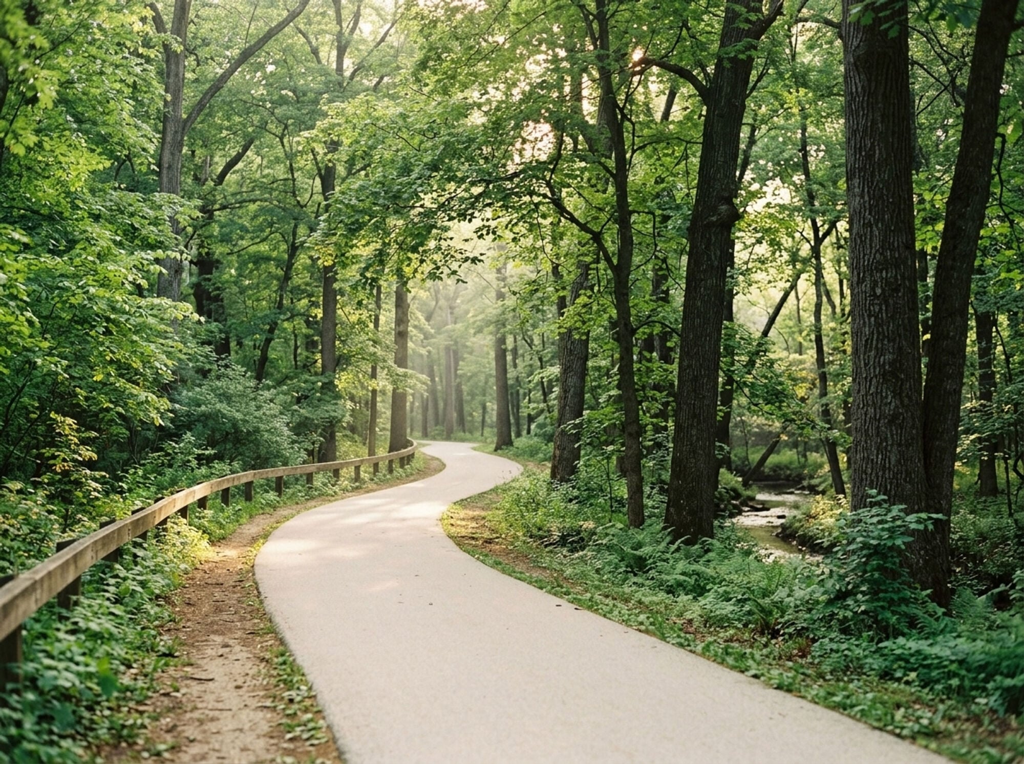 Wooded greenway path near Vintage on West Boulevard close to Clanton Park and the Irwin Creek Greenway
