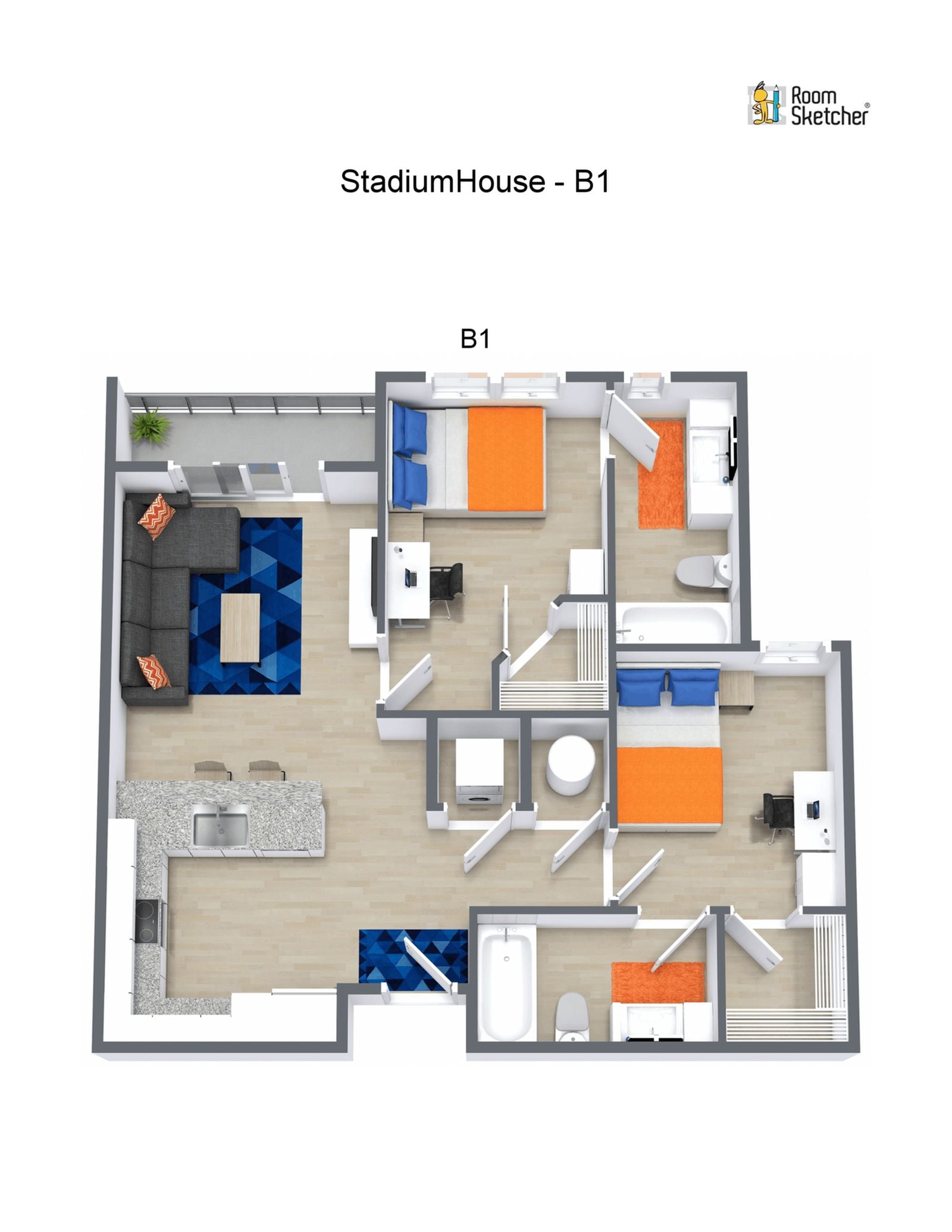 The B1 Floor Plan offers a unique and thoughtfully crafted living experience in Gainesville. With two bedrooms and two bathrooms, this spacious haven spans from minimum square feet to maximum square feet. Designed with elegance in mind, residents will enjoy the blend of modern amenities and a tranquil setting. Whether relaxing in the open-concept living space or unwinding on your private balcony, the B1 plan offers unmatched tranquility and style. Contact us today to schedule your tour of this exceptional floor plan.