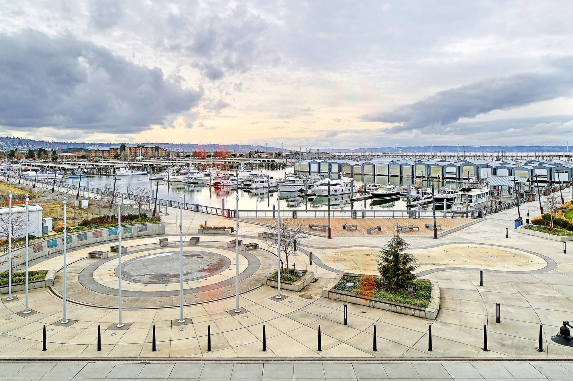 Pet wash station with a stainless steel tub and ramp at Waterfront Place apartments in Everett, WA